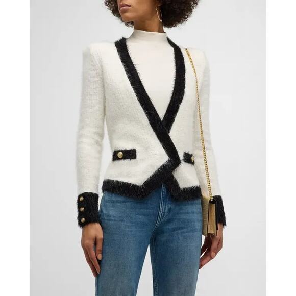 NWOT L'AGENCE Georgia Contrast Cardigan Blazer Size S White #3D514 - Picture 1 of 10